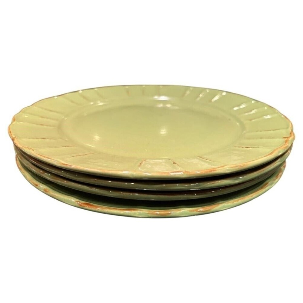 GRAYDON HALL 4pc Scalloped Edge Dinner Plates Light Olive Green SZ 10.75" Home